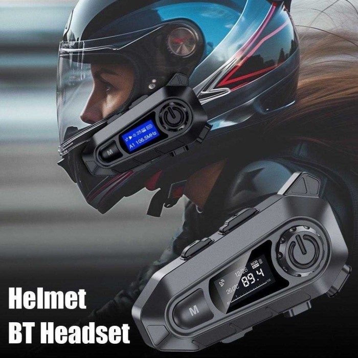 Helm Headset Bluetooth Free Call Layar LCD LED FM Radio Waterproof Anti Air Headset Hands Nirkabel Redam Bising Sepeda Motor Baterai 1000mAh