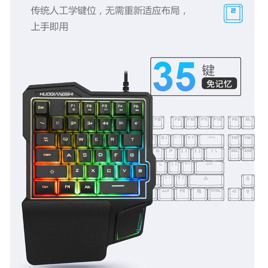 Keyboard One Hand Gaming RGB 38 Keys - K108 - Black - SZXINMENG