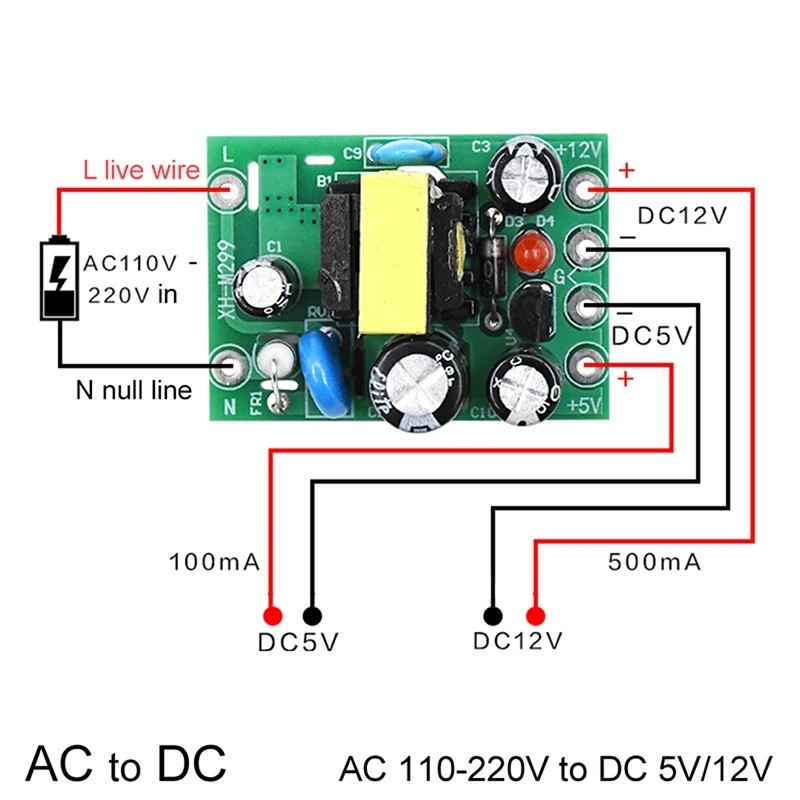 AC-DC switching power supply board 110V / 220V to 1 2V0.5A 5V0.1A dual