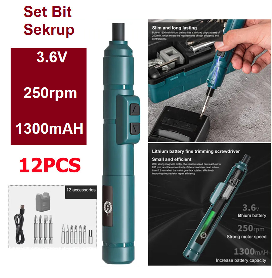 Screwdriver Electric Obeng Elektrik Multifungsi Set Kit Bit Hex Sekrup Metal 250 r/min Screwdriver Hex Alat Perbaikan Listrik Ponsel Komputer Perangkat Rumah