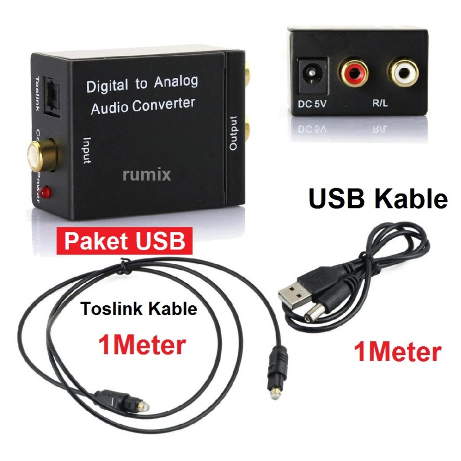 Digital to Analog Audio Converter Toslink Optical/Coaxial to RCA TV - Paket USB