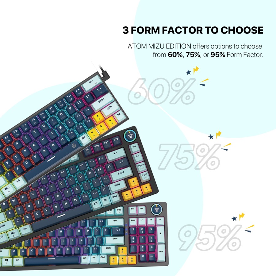 Fantech Atom63 / Atom-63 MK874V2 / MK874-V2 Wired Mechanical Gaming Keyboard Mizu Edition - MK874 Navy Blue, Blue Sw